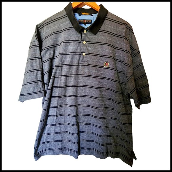 Tommy Hilfiger Golf Men’s Polo Shirt Gray Striped Pima Cotton Casual XL‎ - Picture 2 of 8